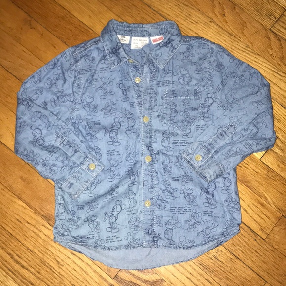 Zara Denim Mickey Mouse Button down shirt sz 2/3 - Picture 1 of 7